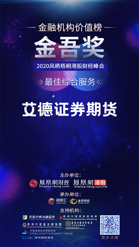 艾德证券期货荣膺“2020金融机构价值榜金吾奖-最佳综合服务奖”